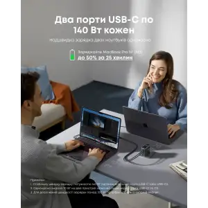 МЗП Anker Laptop GaN Charger 140W, 3xUSB-C PD3.1 & 1xUSB-A w Display and Cable Black UA