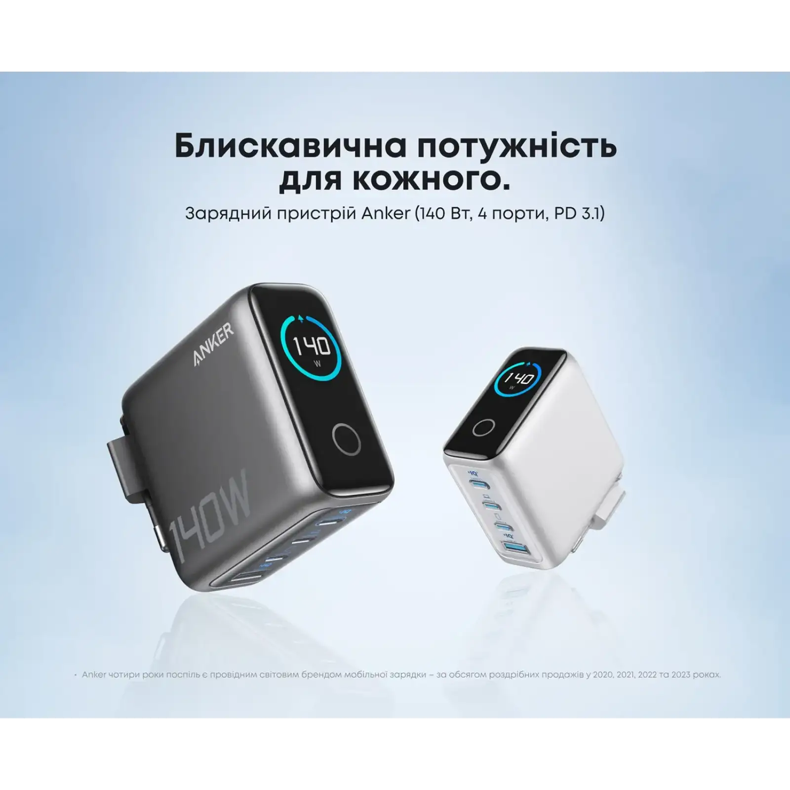 МЗП Anker Laptop GaN Charger 140W, 3xUSB-C PD3.1 & 1xUSB-A w Display and Cable Black UA