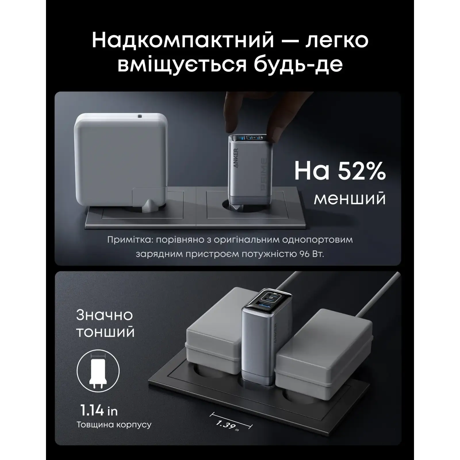 МЗП Anker GaNPrime Charger - 100W, 2xUSB-C PD & 1xUSB-A Foldable Silver UA