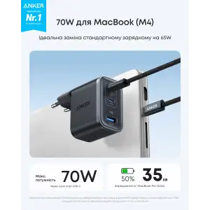МЗП Anker Charger - 70W, 2xUSB-C PD & 1xUSB-A Black UA