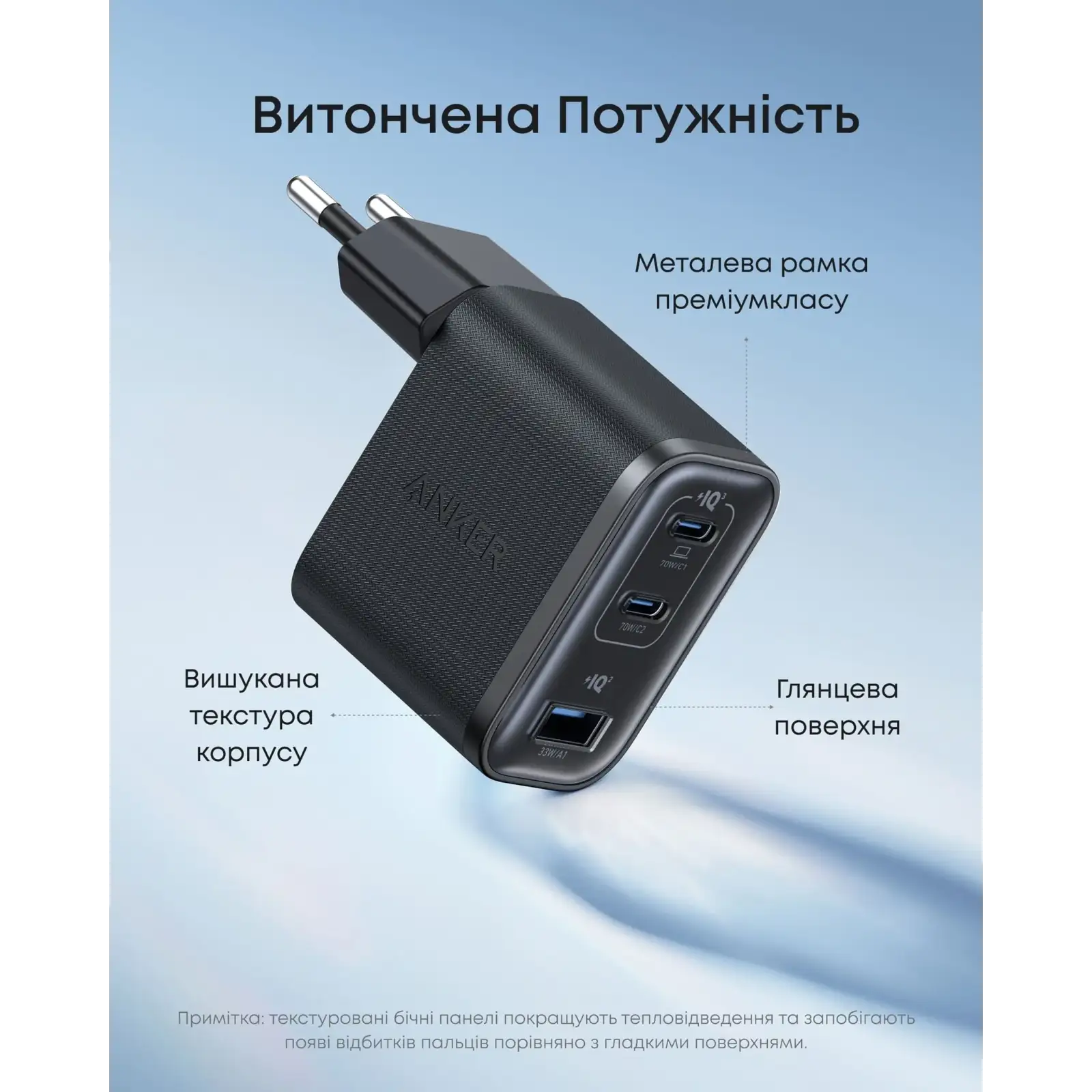 МЗП Anker Charger - 70W, 2xUSB-C PD & 1xUSB-A Black UA