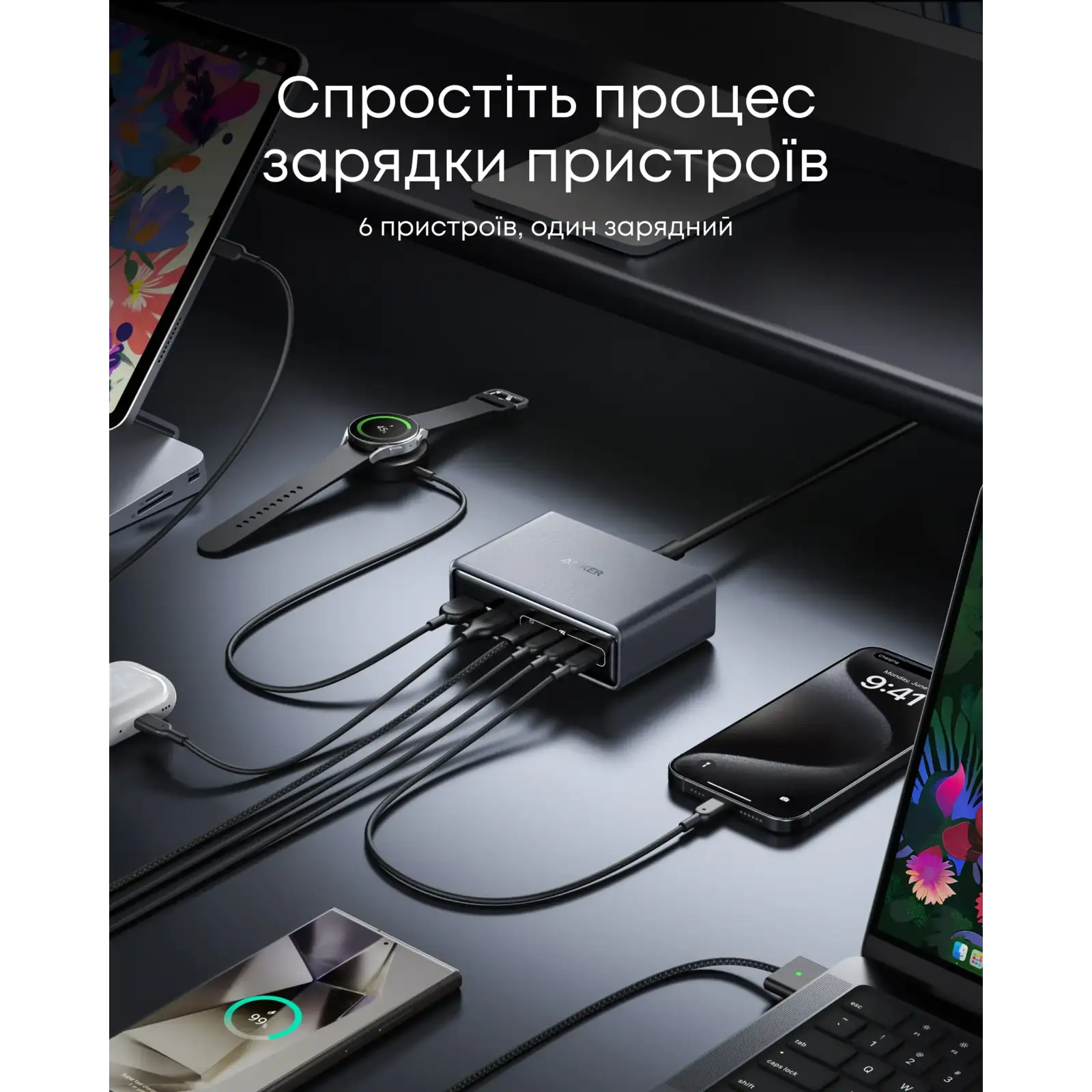 СЗУ Anker GaNPrime Charger - 200W, 4xUSB-C PD & 2xUSB-A Black UA