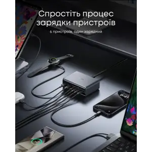 СЗУ Anker GaNPrime Charger - 200W, 4xUSB-C PD & 2xUSB-A Black UA