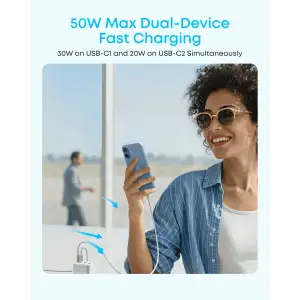 СЗУ Anker Zolo Charger - 50W, 2xUSB-C & 2xUSB-A White UA