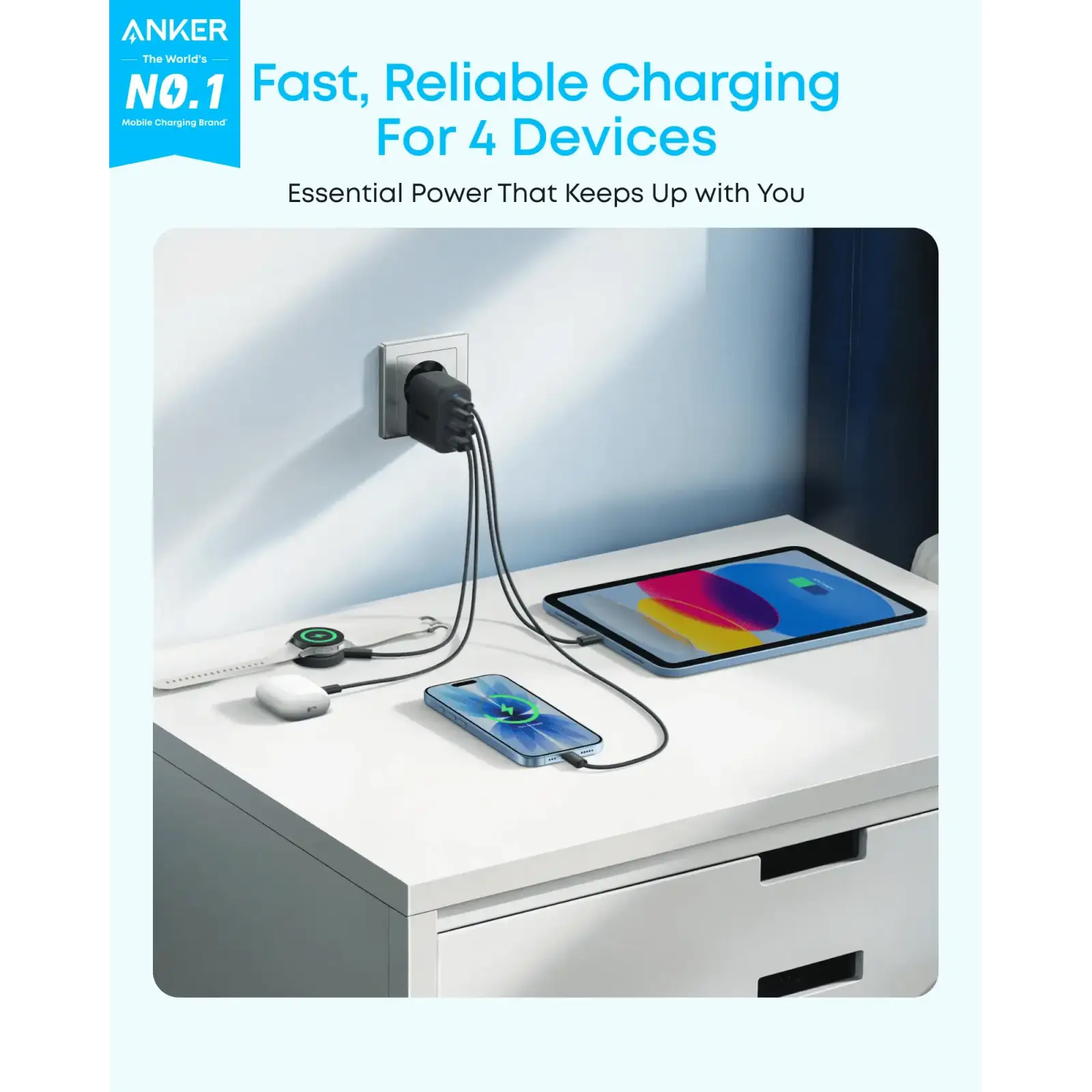 СЗУ Anker Zolo Charger - 50W, 2xUSB-C & 2xUSB-A Black UA