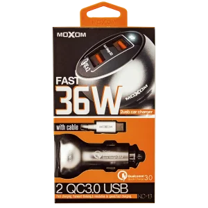 АЗП MOXOM 2в1 micro 2USB/3.0A (KC-13) сріблястий UA