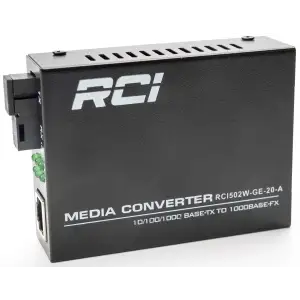 Медіаконвертер RCI RCI502W-GE-20-A 1G, TX 1310 нм / RX1550 нм, SC, 20 км, RJ45, standart size metal case UA