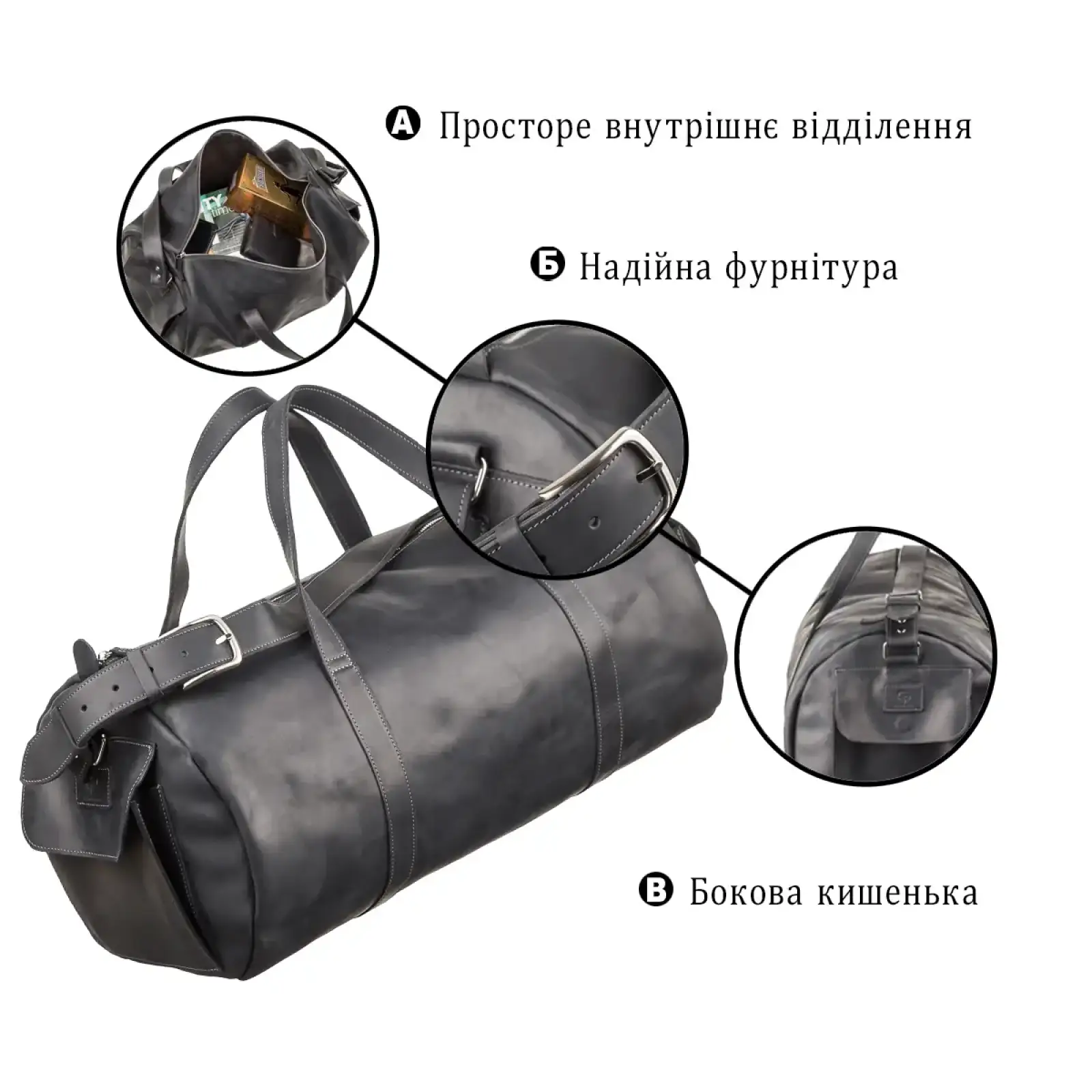 Сумка дорожня Grande Pelle 11046 з вінтажній шкіри Чорна UA