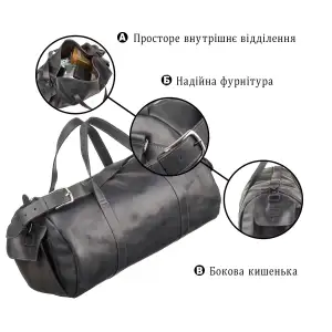 Сумка дорожня Grande Pelle 11046 з вінтажній шкіри Чорна UA