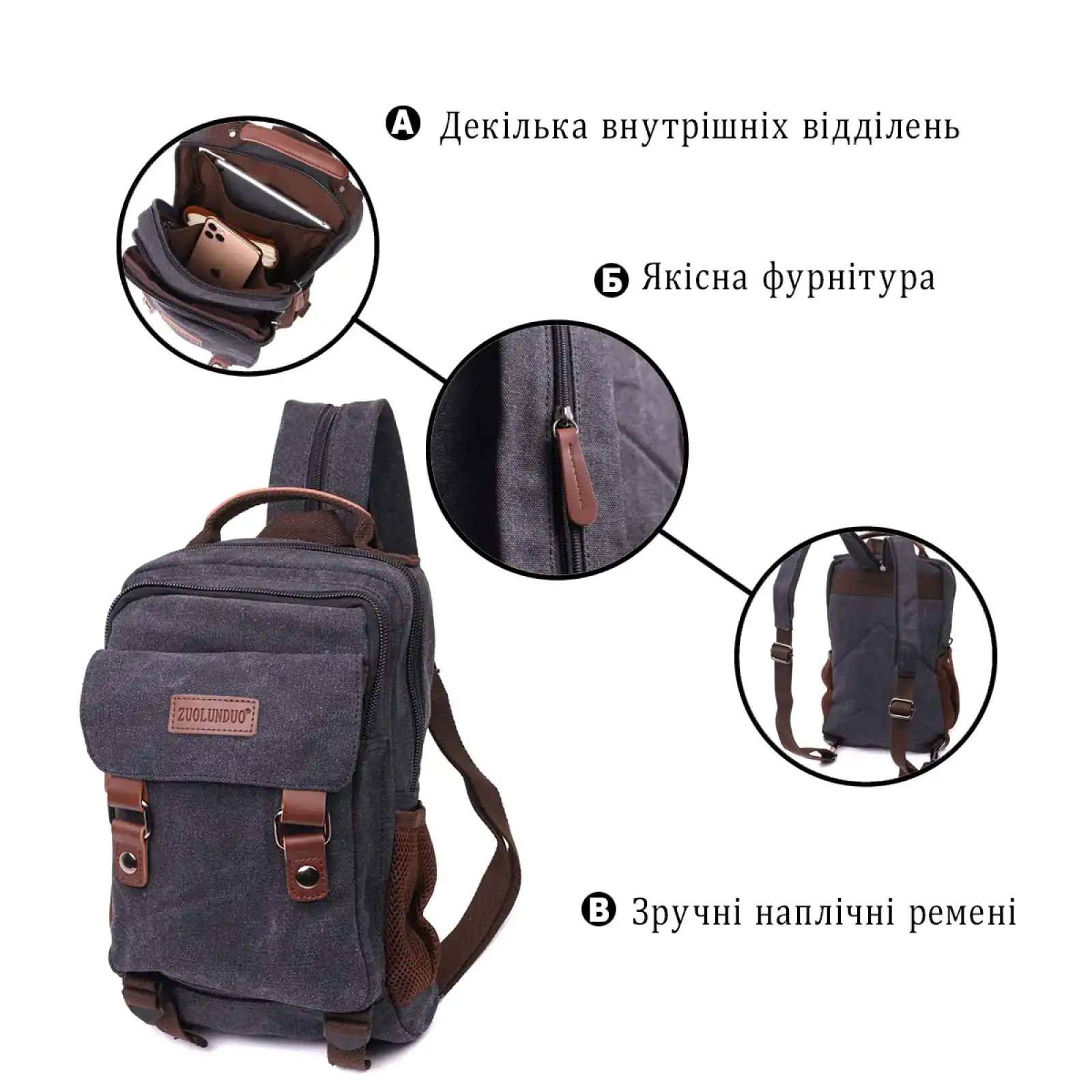 Текстильний рюкзак Vintage 22168 Чорний UA
