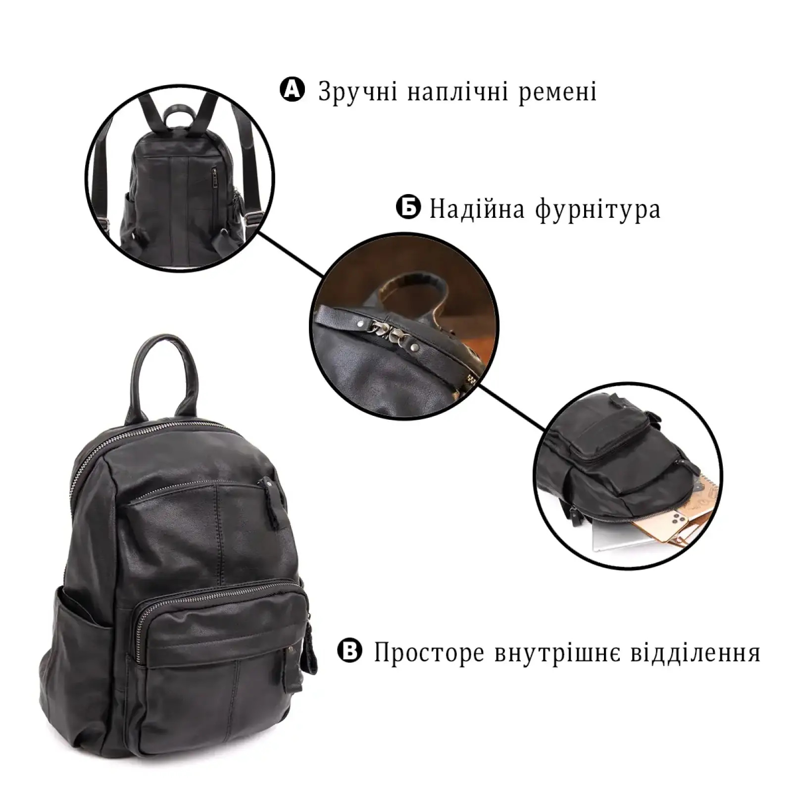 Шкіряний рюкзак Vintage 20411 Чорний UA