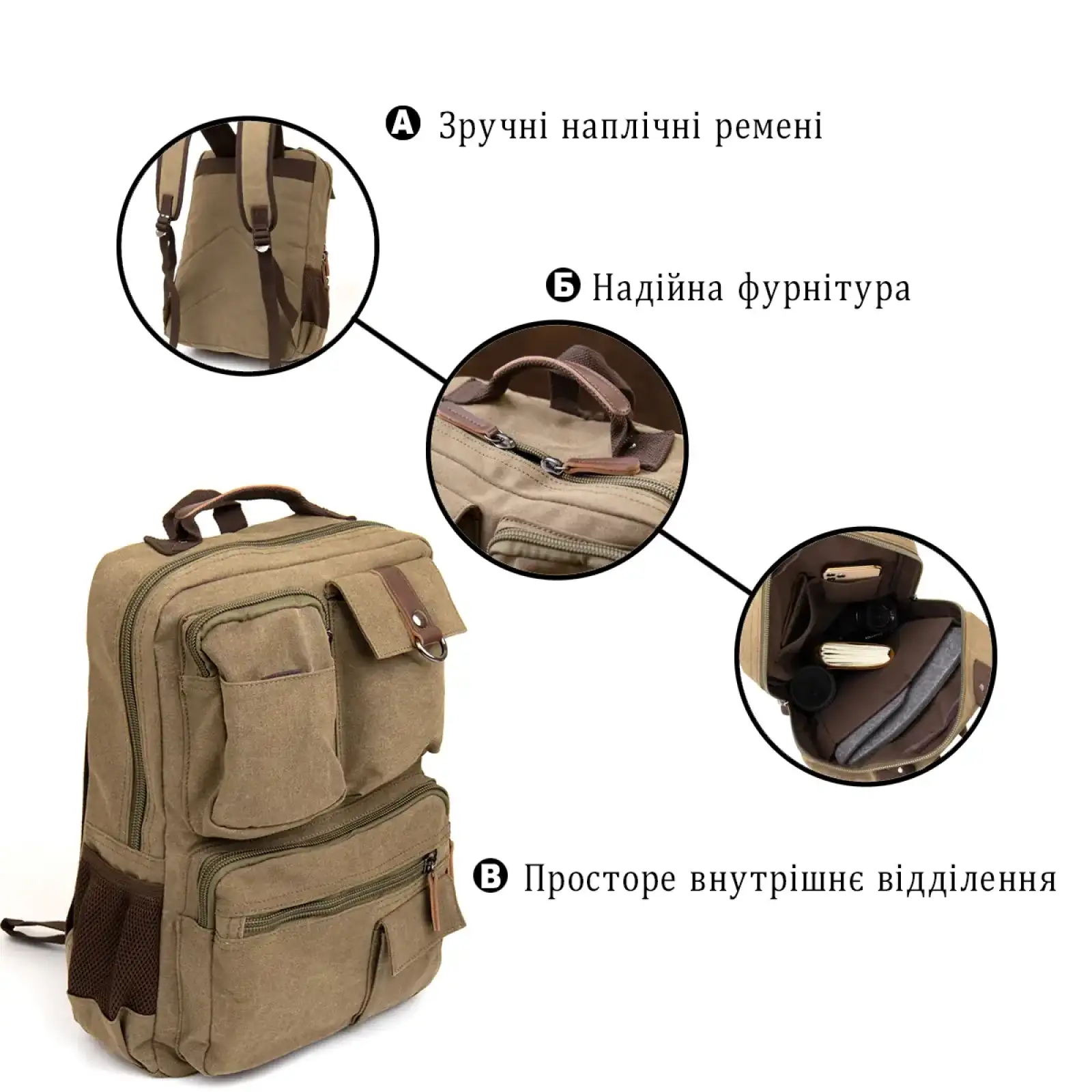 Рюкзак дорожній Vintage 20620 Оливковий UA