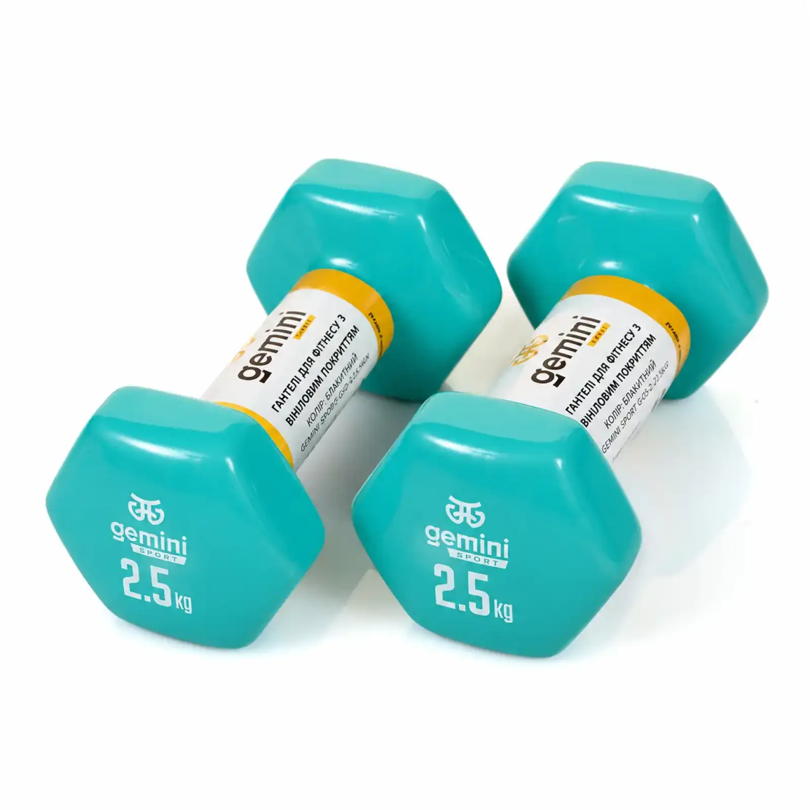 Гантелі Gemini Sport для фітнесу з вініловим покриттям 2шт по 2.5кг GSD-2.5CYAN