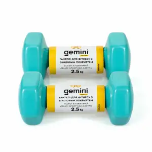 Гантелі Gemini Sport для фітнесу з вініловим покриттям 2шт по 2.5кг GSD-2.5CYAN