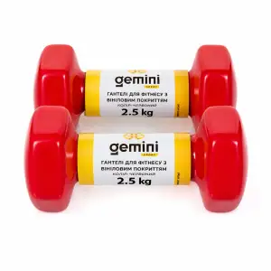 Гантели Gemini Sport для фитнеса с виниловым покрытием 2шт по 2.5кг GSD-2.5RED