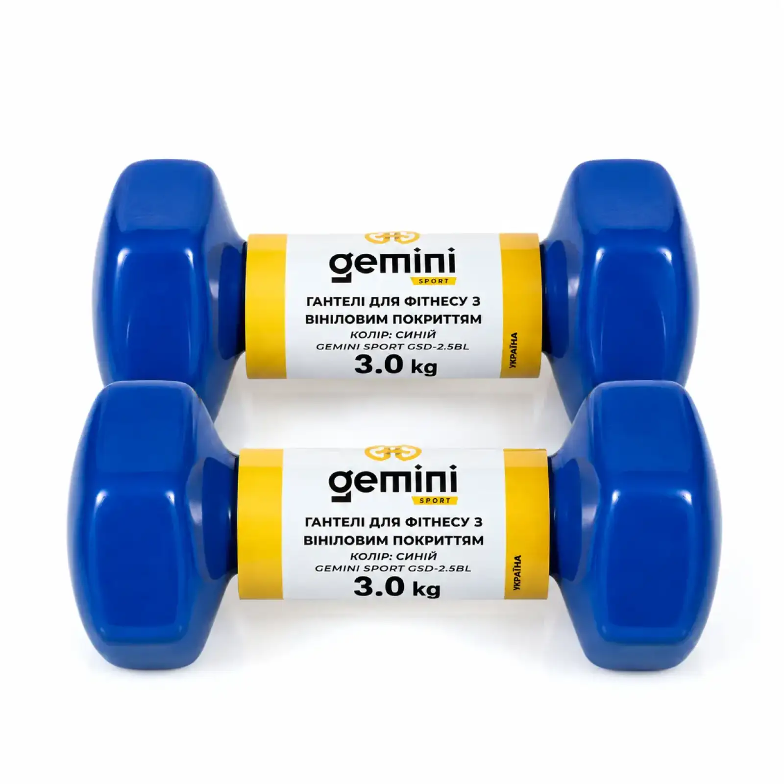 Гантелі Gemini Sport для фітнесу з вініловим покриттям 2шт по 3.0кг GSD-3.0BL