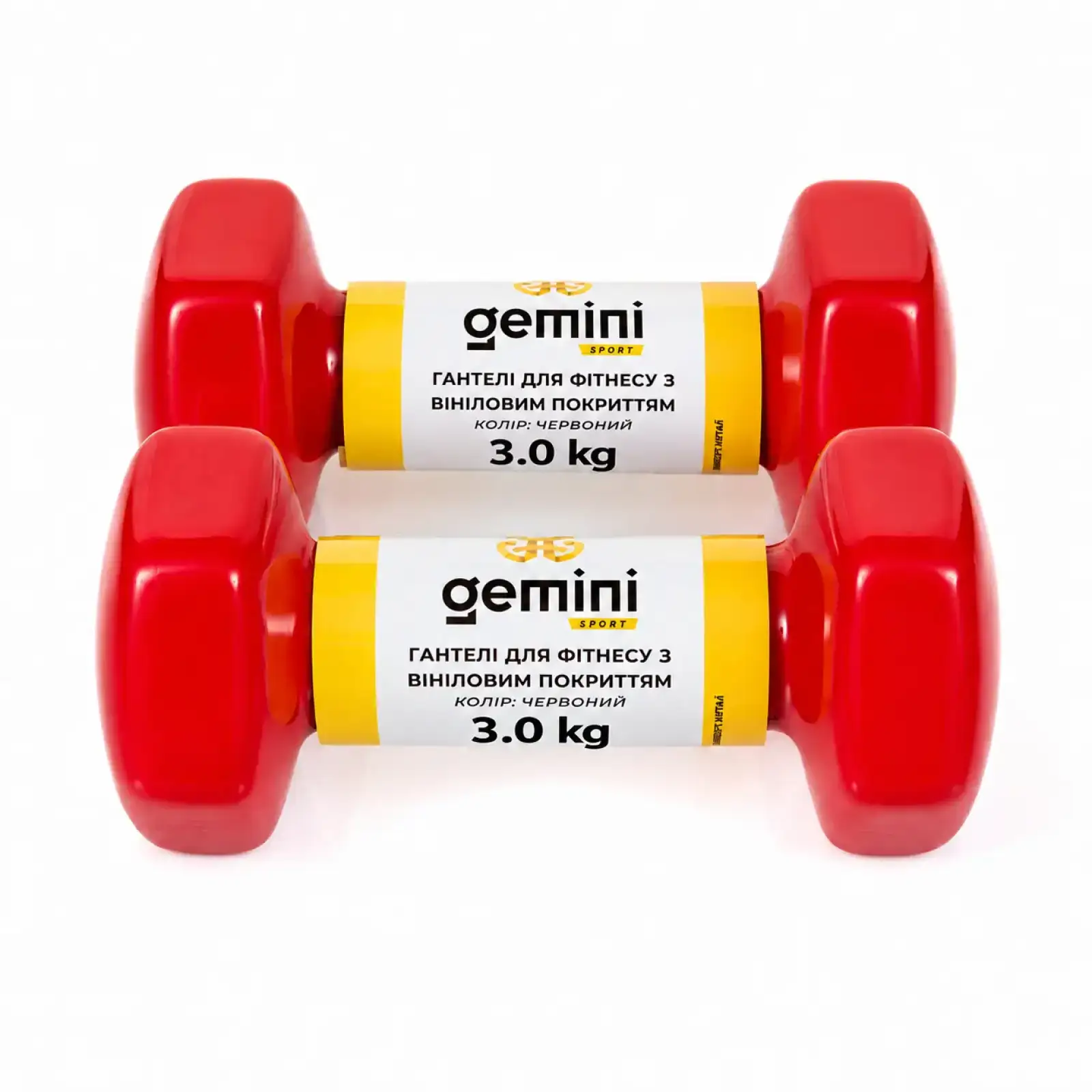 Гантелі Gemini Sport для фітнесу з вініловим покриттям 2шт по 3.0кг GSD-3.0RED