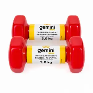 Гантелі Gemini Sport для фітнесу з вініловим покриттям 2шт по 3.0кг GSD-3.0RED