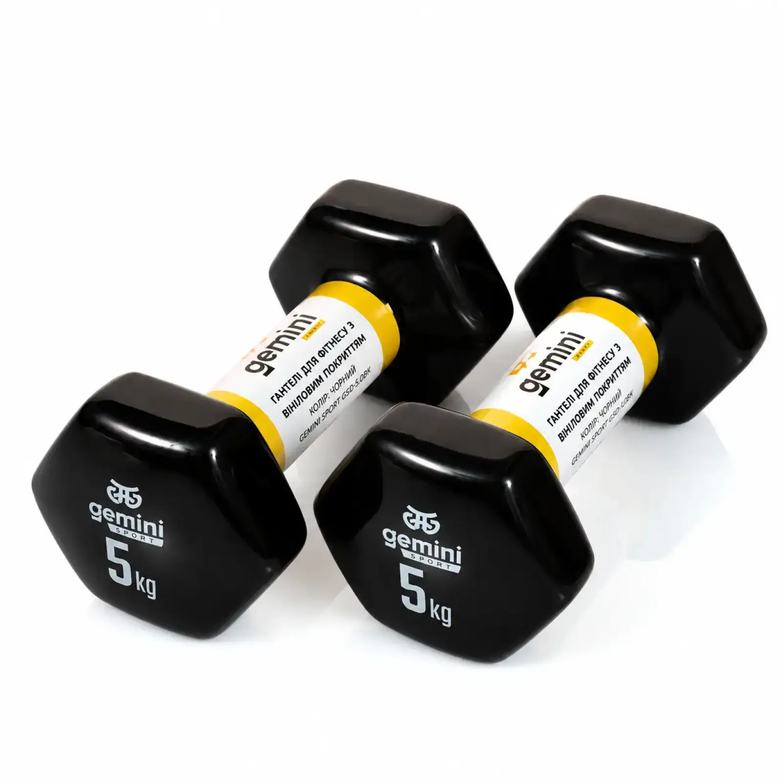 Гантелі Gemini Sport для фітнесу з вініловим покриттям 2шт по 5.0кг GSD-5.0BK