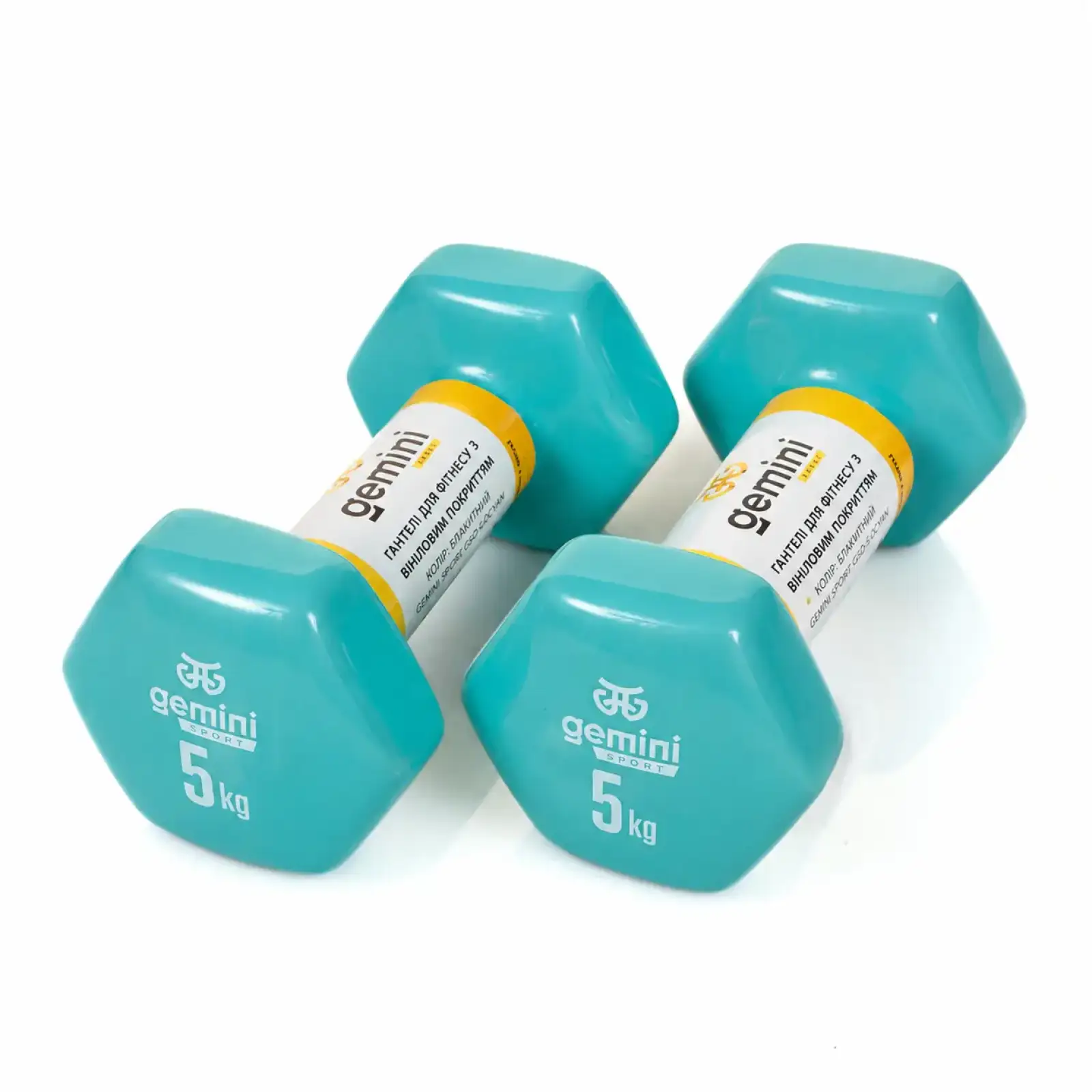 Гантелі Gemini Sport для фітнесу з вініловим покриттям 2шт по 5.0кг GSD-5.0CYAN