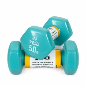 Гантели Gemini Sport для фитнеса с виниловым покрытием 2 шт. по 5,0 кг GSD-5.0CYAN