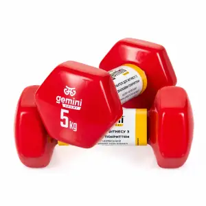 Гантелі Gemini Sport для фітнесу з вініловим покриттям 2 шт по 5.0 кг GSD-5.0RED