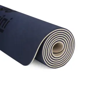 Коврик для фитнеса и йоги Gemini Sport TPE+TC 6 мм 183×61 см тёмно-синий / бежевый GE-60035