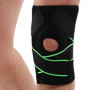 Наколенник-бандаж эластичный с фиксирующим ремнем SIBOTE 1 шт. серо-салатовый ST-7221