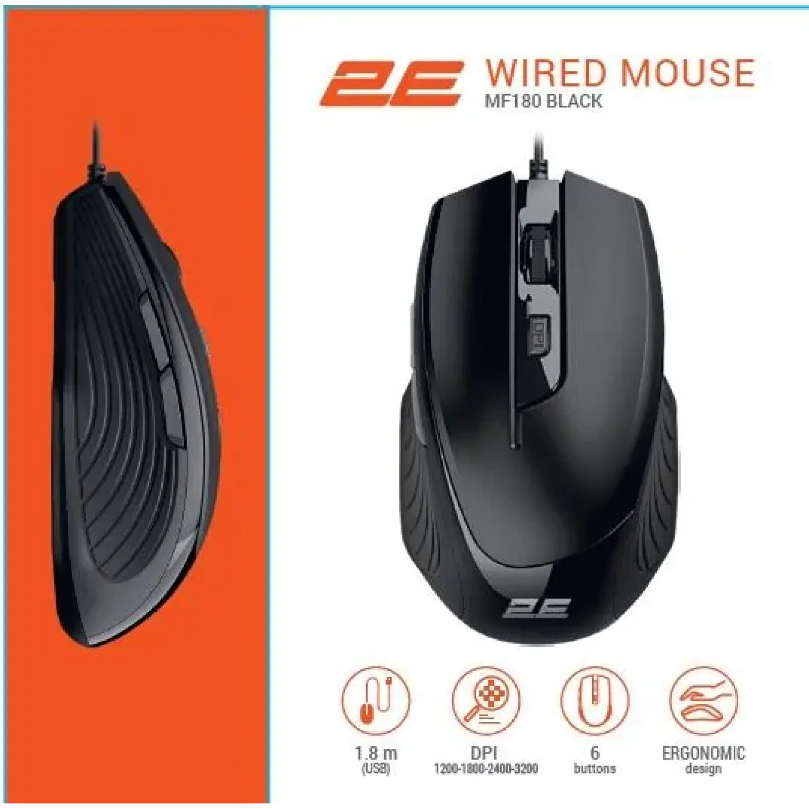 Миша 2E MF180, USB-A, чорний, 2E-MF180UB UA