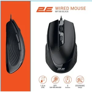 Миша 2E MF180, USB-A, чорний, 2E-MF180UB UA