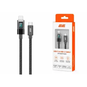 Кабель 2E USB-C > USB-C заряджання/синхронізації 100Вт PD, 1м, Digital Display, чорний (2E-CC100-BL) UA