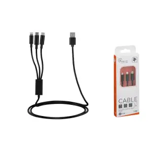 Кабель 2E USB-A > microUSB/Lightning/Type C, 5В/2.4A, 1.2м, чорний (2E-CCMTLAB-BL) UA