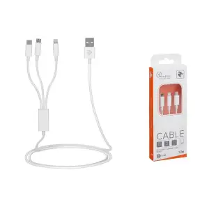 Кабель 2E USB-A > microUSB/Lightning/Type C, 5В/2.4A, 1.2м, білий (2E-CCMTLAB-WT) UA