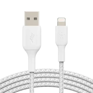 Кабель USB-A > Lightning заряджання/синхронізації Belkin 2м, 12Вт, плетений, білий (CAA002BT2MWH) UA