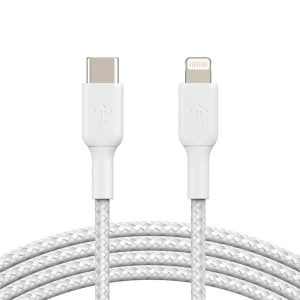 Кабель USB-C > Lightning заряджання/синхронізації Belkin 2м, 30Вт, Type-C, плетений, білий (CAA004BT2MWH) UA