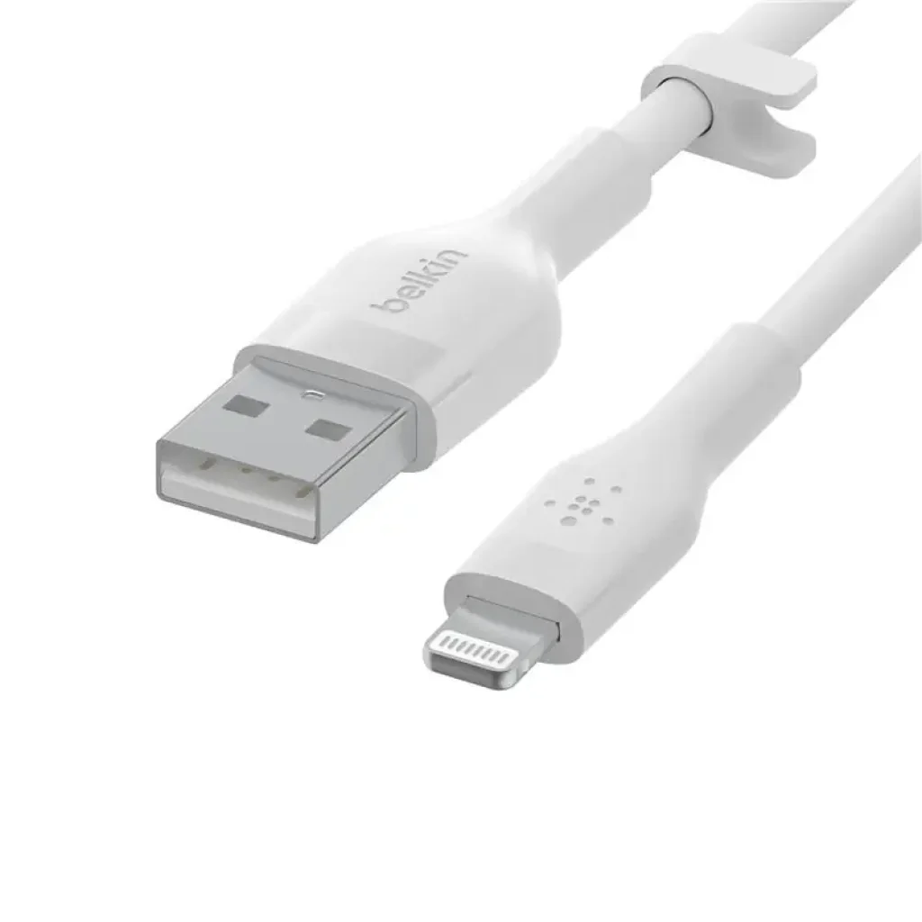 Кабель USB-A > Lightning заряджання/синхронізації Belkin 1м, силіконовий з кліпсою, білий (CAA008BT1MWH) UA