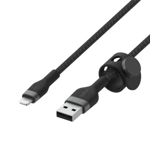 Кабель USB-A > Lightning заряджання/синхронізації Belkin 1м, плетений, силіконовий, з ремінцем на магніті, чорний (CAA010BT1MBK) UA