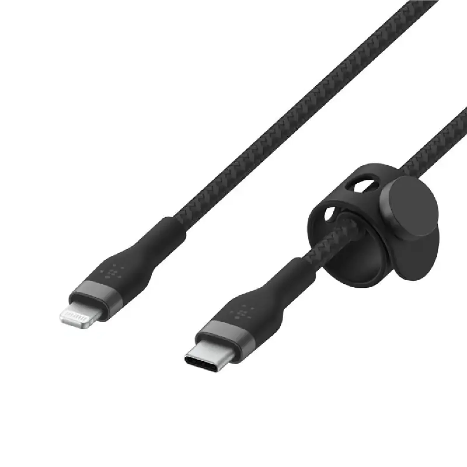 Кабель USB-C > Lightning заряджання/синхронізації Belkin 1м, Type-C, плетений, силіконовий, з ремінцем на магніті, чорний (CAA011BT1MBK) UA