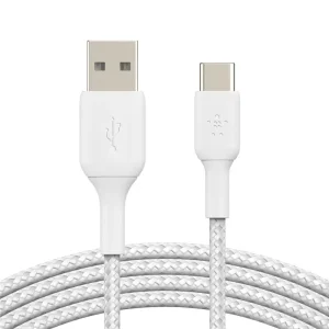 Кабель USB-A > USB-C заряджання/синхронізації Belkin 2м, 15Вт, Type-C, плетений, білий (CAB002BT2MWH) UA