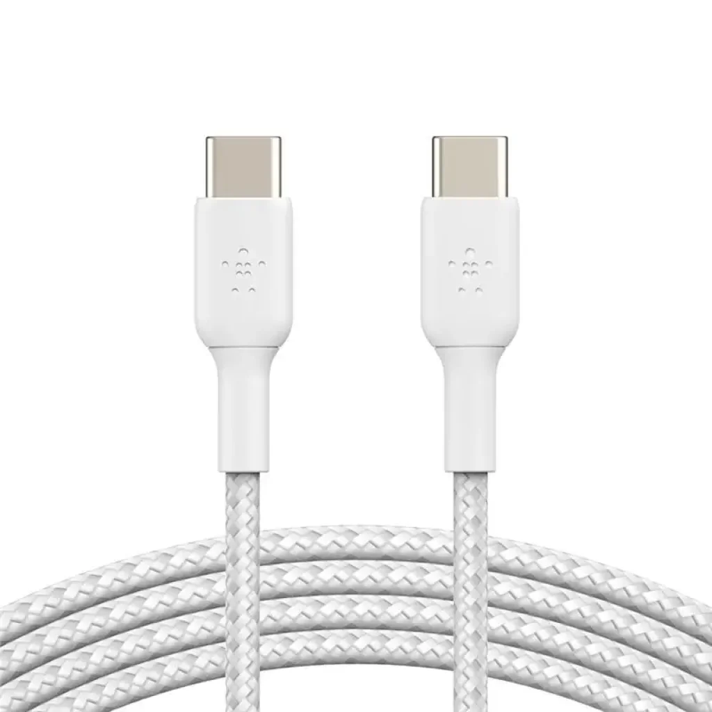 Кабель USB-C > USB-C заряджання/синхронізації Belkin 1м, 60Вт, Type-C, плетений, білий (CAB004BT1MWH) UA