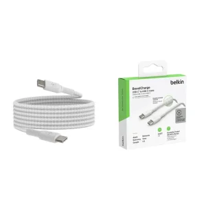 Кабель USB-C > USB-C заряджання/синхронізації Belkin 2м, 60Вт, Type-C, плетений, білий (CAB004BT2MWH) UA
