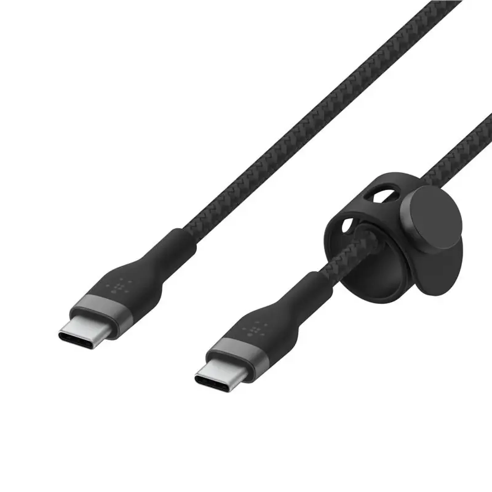 Кабель USB-C > USB-C заряджання/синхронізації Belkin 1м, 60Вт, Type-C, плетений, силіконовий, з ремінцем на магніті, чорний (CAB011BT1MBK) UA