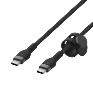 Кабель USB-C > USB-C заряджання/синхронізації Belkin 1м, 60Вт, Type-C, плетений, силіконовий, з ремінцем на магніті, чорний (CAB011BT1MBK) UA