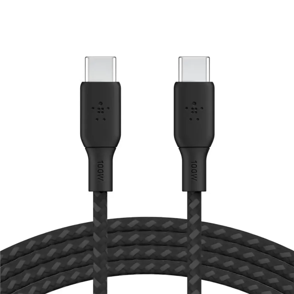 Кабель USB-C > USB-C заряджання/синхронізації Belkin 2м, 100Вт, Type-C, плетений, чорний (CAB014BT2MBK) UA