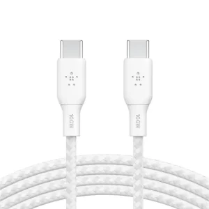 Кабель USB-C > USB-C заряджання/синхронізації Belkin 2м, 100Вт, Type-C, плетений, білий (CAB014BT2MWH) UA
