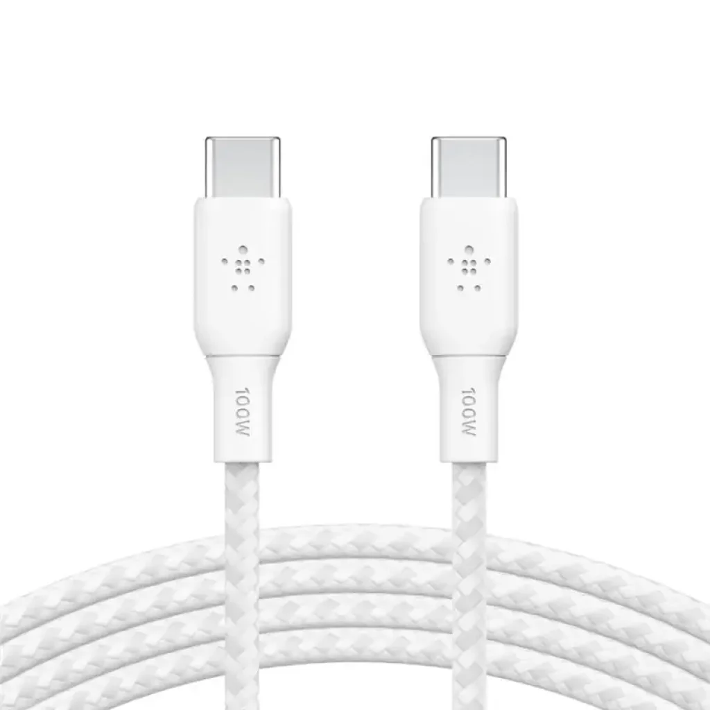 Кабель USB-C > USB-C заряджання/синхронізації Belkin 3м, 100Вт, Type-C, плетений, білий (CAB014BT3MWH) UA