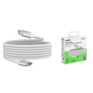 Кабель USB-C > USB-C заряджання/синхронізації Belkin 2м, 240Вт, Type-C, плетений, білий (CAB015BT2MWH) UA