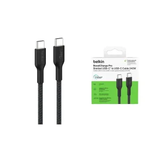 Кабель USB-C > USB-C заряджання/синхронізації Belkin 1м, 240Вт, Type-C, плетений, чорний (CAB025HQ1MBK) UA