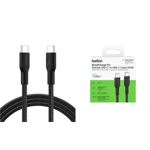 Кабель USB-C > USB-C заряджання/синхронізації Belkin 2м, 240Вт, Type-C, плетений, чорний (CAB025HQ2MBK) UA