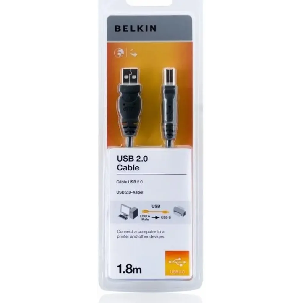 Кабель USB-A > USB-B заряджання/синхронізації Belkin 1.8м, чорний (F3U154bt1.8M) UA